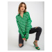 Zeleno-biely oversize pruhovaný sveter s golierom