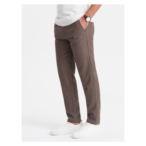 Hnedé pánske slim fit chino nohavice Ombre Clothing