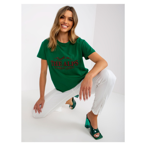 Green and beige loose fit T-shirt with patches