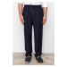 Trendyol Navy Blue Tapered Elastic Waist Tied Linen Look Trousers