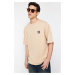 Trendyol Beige Oversize Compass Labeled 100% Cotton T-Shirt