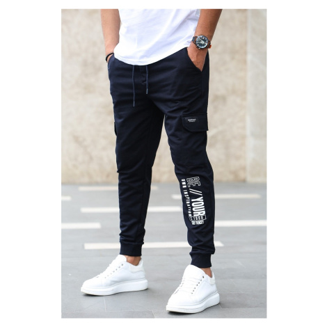 Madmext Navy Blue Printed Tracksuit 4079