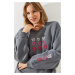 Bianco Lucci Women's Three Thread Raised Heart Printed Sweatshirt