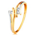 Diamantový zlatý prsteň 585, tri žiarivé číre brilianty, rozdelené dvojfarebné ramená - Veľkosť: