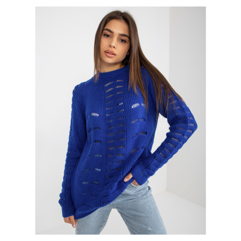 Cobalt blue oversized sweater with openwork pattern