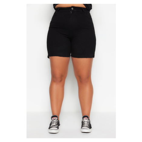 Trendyol Curve Black High Waist Flexible Skinny Denim Shorts &; Bermuda