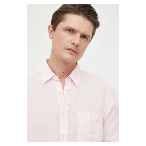 Ľanová košeľa BOSS BOSS ORANGE ružová farba, regular, s klasickým golierom, 50489344 Hugo Boss