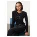 Trendyol Black Star Stone Printed Fitted/Body-Smoothing Knitted Blouse