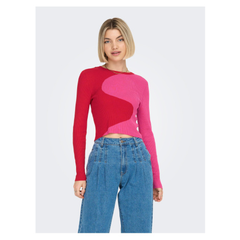 Red-pink womens patterned sweater ONLY Polly - Women