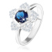 Zásnubný prsteň, striebro 925, ligotavý kvietok, okrúhly modrý zirkón - Veľkosť: 62 mm