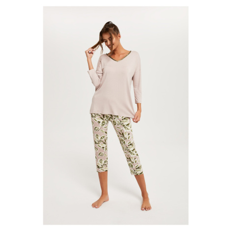 Women's pyjamas Indonesia 3/4 sleeve, 3/4 legs - beige/print Italian Fashion