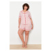 Trendyol Curve Pink Strawberry Patterned Shirt Collar Knitted Pajamas Set