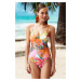 Trendyol Tropical Patterned V-Neck Low-Cut Back Regular Swimsuit