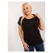 Plus size black cotton blouse with applique