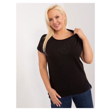 Plus size black cotton blouse with applique