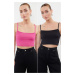 Trendyol Black-Fuchsia 2 Pack Polyamide Content Strappy Crop Fitted Flexible Knitted Undershirt