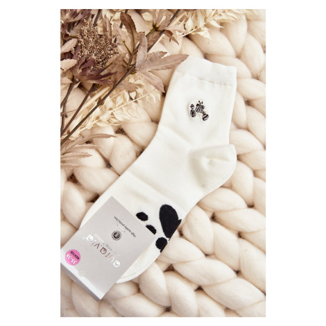 Women's cotton socks with teddy bear appliqué, white