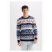 DEFACTO Standard Fit Crew Neck Christmas Themed Knitted Sweater