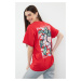 Trendyol Red 100% Cotton Back and Front Printed Oversize/Wide Cut Knitted T-Shirt