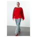 Trendyol Curve Red Boat Neck Stitching Detailed Knitwear Sweater