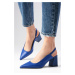 Mio Gusto Anette Saxe Blue Color Pointed Toe Open Back Thick Heeled Shoes