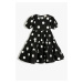 Koton Girls' Long Round Neck Dress with Balloon Sleeves and Polka Dots 3skg80054aw