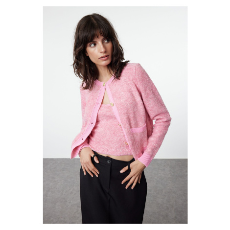 Trendyol Pink Crop Soft Texture Blouse-Cardigan Set Knitwear Cardigan