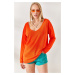 Olalook Orange V-Neck Casual Knitwear Blouse