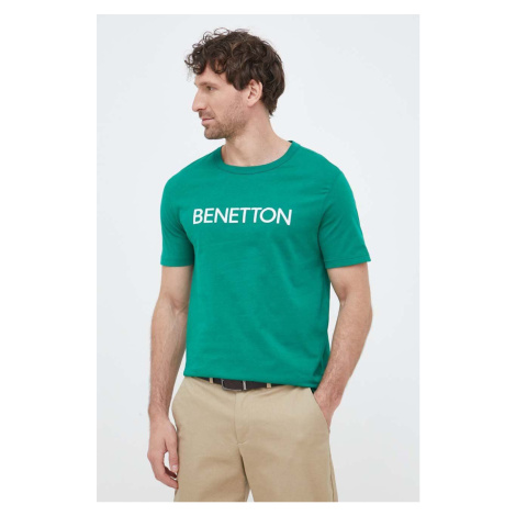 Bavlnené tričko United Colors of Benetton zelená farba, s potlačou