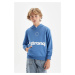 DEFACTO Boy Blue Text Printed Pocket Hooded School Sweatshirt