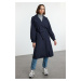 Trendyol Navy Belted Oversize Long Trench Coat