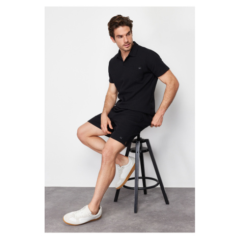 Trendyol Black Regular/Normal Cut Polo Neck Labeled T-Shirt Shorts Tracksuit Set