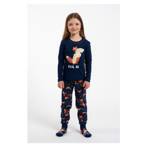 Girl's pyjamas Wasilla, long sleeves, long pants - navy blue/print Italian Fashion