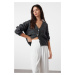 Trendyol Anthracite Openwork/Perforated V-Neck Knitwear Cardigan