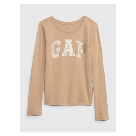 Béžové dievčenské tričko s dlhým rukávom GAP