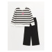 LC Waikiki Girls' Crew Neck Striped Long Sleeve Sweatshirt and Sweatpants