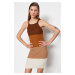 Trendyol hnedé mini úpletové šaty color blokové šaty