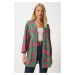 Happiness İstanbul Women's Pink Green Patterned Viscose Kimono