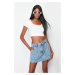 Trendyol Blue More Sustainable Pocket Detailed High Waist Denim Shorts Skirt