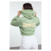 Trendyol Mint*001 Back Print Detailed Hooded Thick Polar Fleece Knitted Sweatshirt