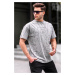 Madmext Men's Gray Colored Letter Pattern Crew Neck T-Shirt 6061