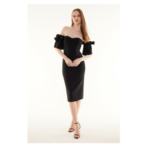 Trendyol Woven Elegant Evening Dress with Black Rose Accessories