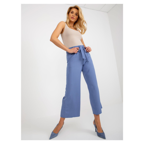 Dark blue fabric trousers with tie