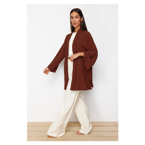 Trendyol Brown Woven Linen Look Kimono