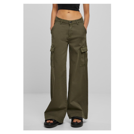 Women's high-waisted and wide-waisted twill trousers Cargo Olive