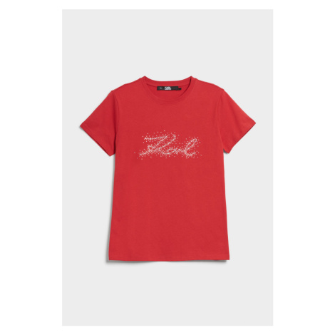 Tričko Karl Lagerfeld Rhinestone Karl Logo T-Shirt Červená