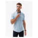 Ombre Men's knitted slim fit shirt with short sleeves and collar - blue