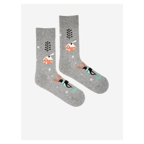 Šedé dámske vzorované ponožky Fusakle Jelene na snehu