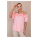 Spanish blouse with a small ruffle of powder pink