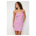 Trendyol Pink-Multicolored 100% Cotton Floral Rope Strap Knitted Nightgown